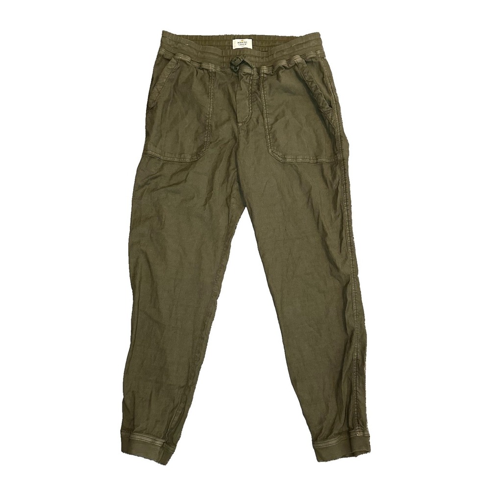 Marine Layer Women's LARGE Army Green Utility Jogger Pull On Linen Blend Pants